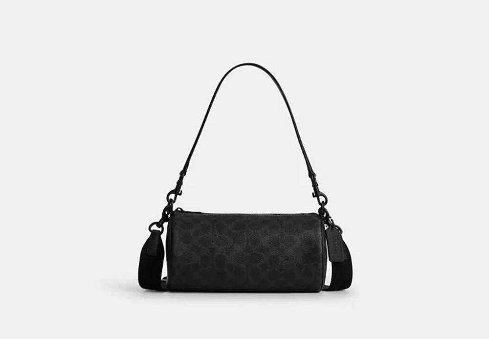 NWT B9-004 Coach Andre Barrel Bag 24 Signature Canvas Black Signature CET75